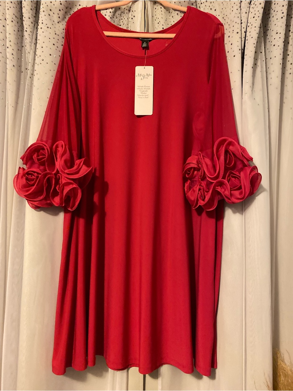 NINA LEONARD NWT 2X JAZZY MIRACLE MATTE JERSEY DRESS WITH RUFFLE CUFFS & POCKETS